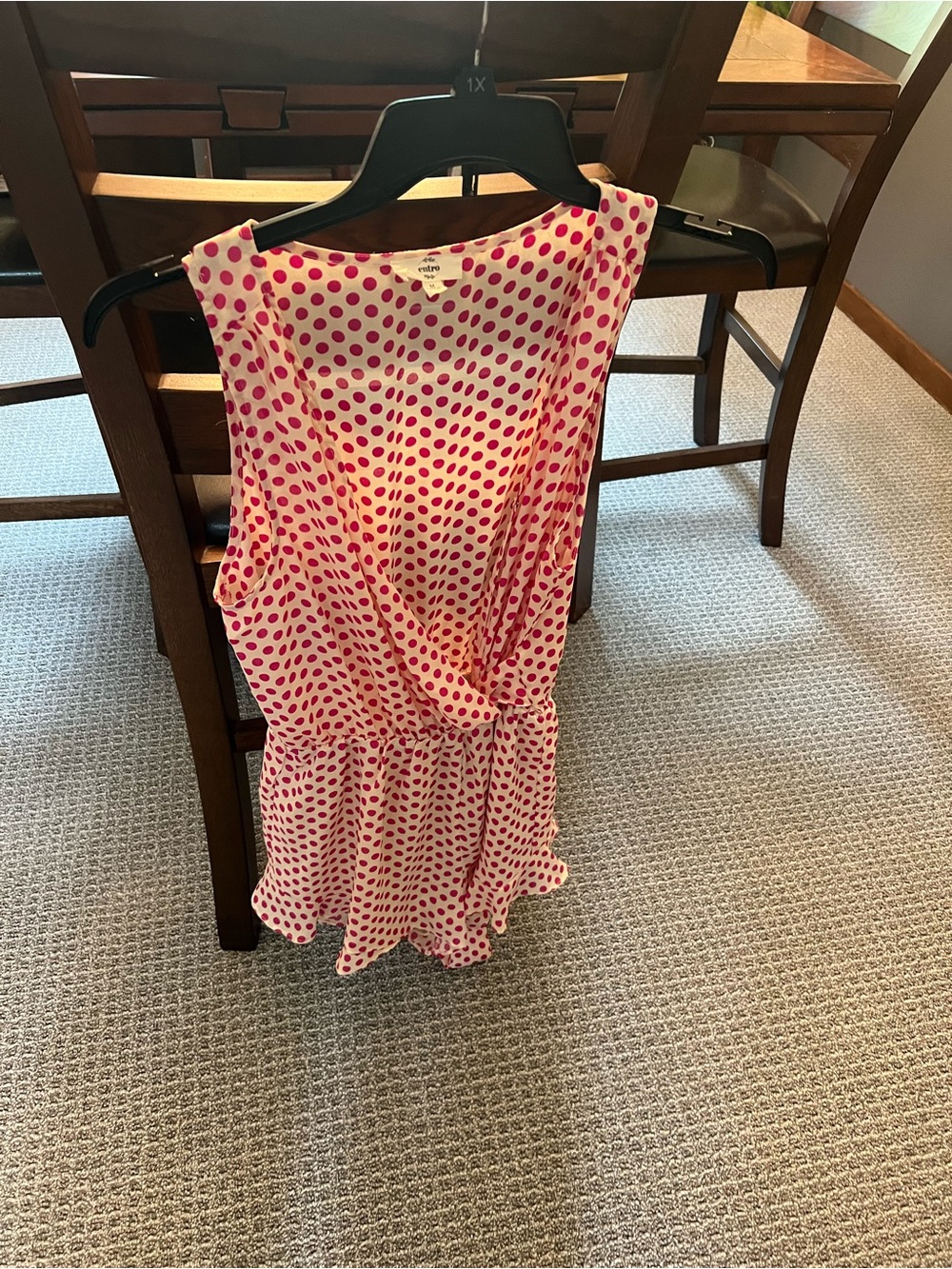 Entro Round Neck Belted Romper One-Piece, Pink/White Polka Dot, Women's M # 655
